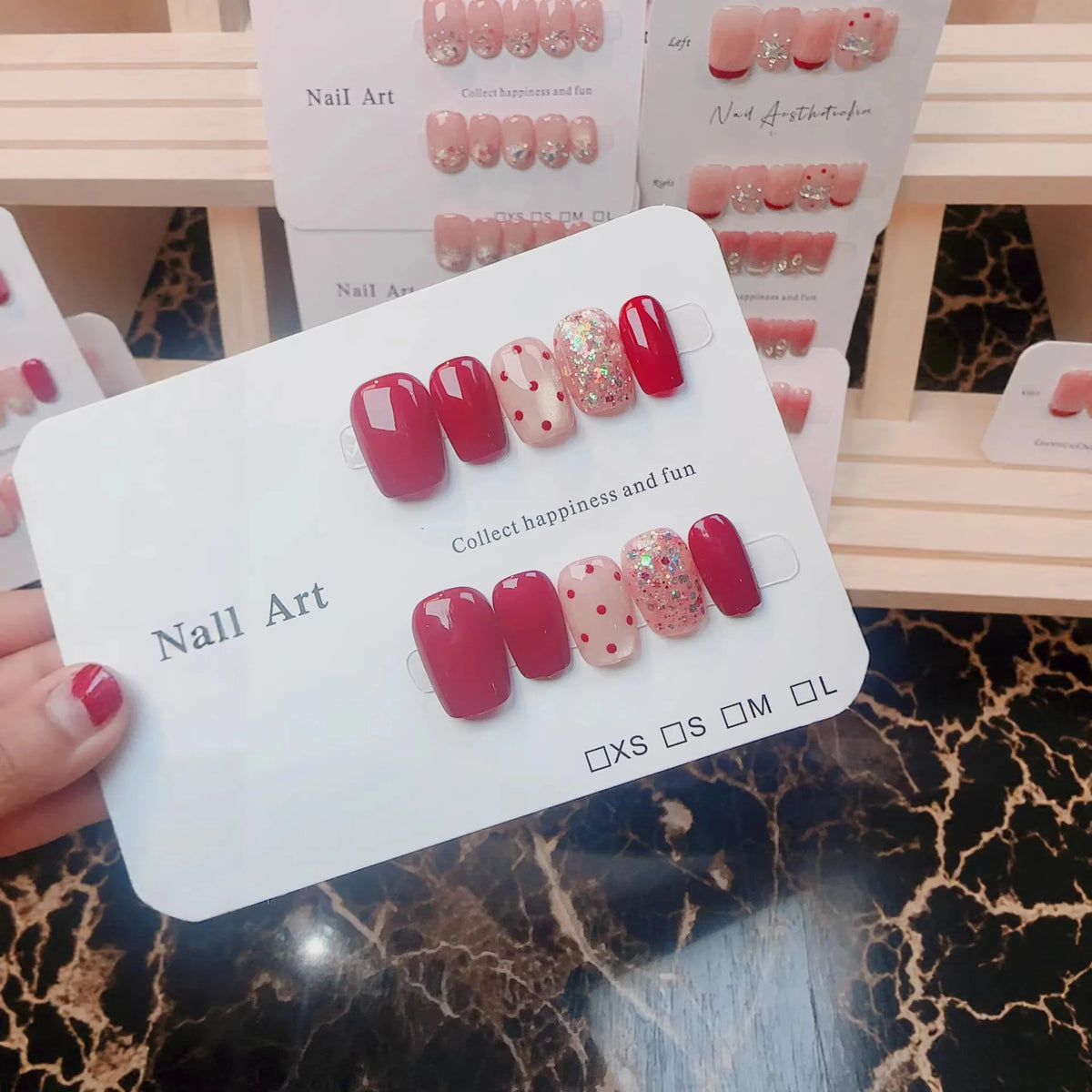 Press-On Nail Set Short Square & Oval Dot Accents