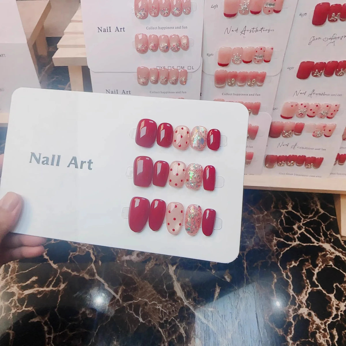 Press-On Nail Set Short Square & Oval Dot Accents
