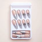Press-On Nail Set Silver Accents Peel-And-Stick Reusable