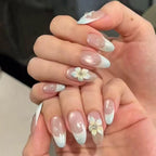 Press-On Nail Set Silver Floral Embellishments Adhesive Tabs