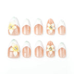 Press-On Nail Set Silver Floral Embellishments Adhesive Tabs