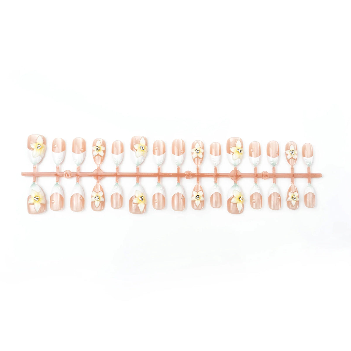 Press-On Nail Set Silver Floral Embellishments Adhesive Tabs