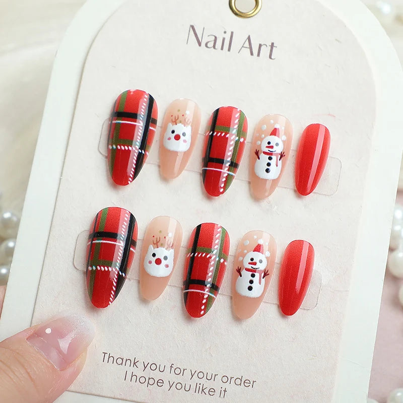 Press-On Nail Set Snowman & Plaid Peel-And-Press Reusable