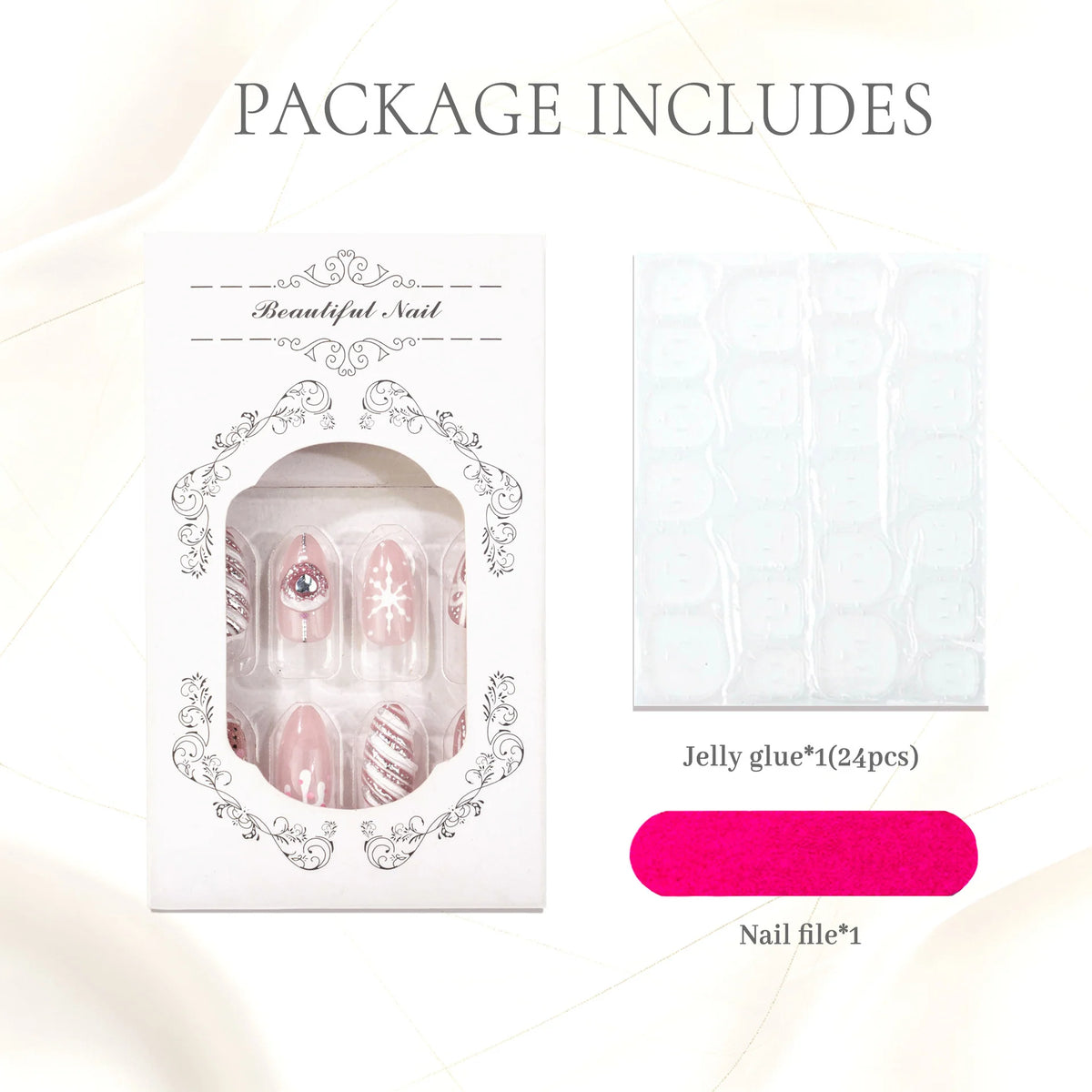 Press-On Nail Set Sparkle & Floral 24-Piece