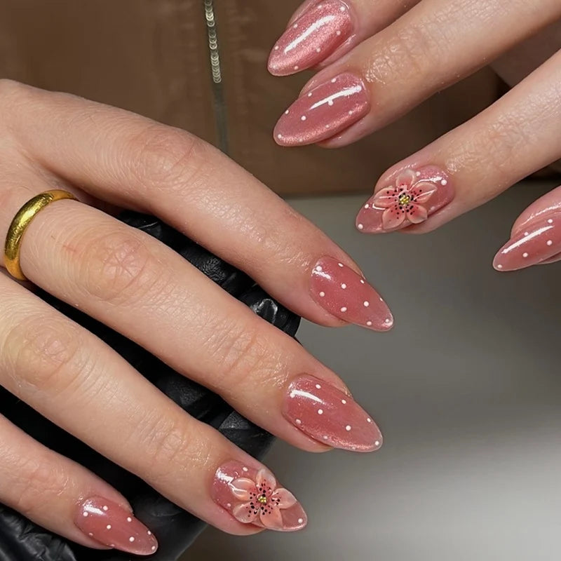 Press-On Nail Set Sparkling 3D Flowers Set of 24