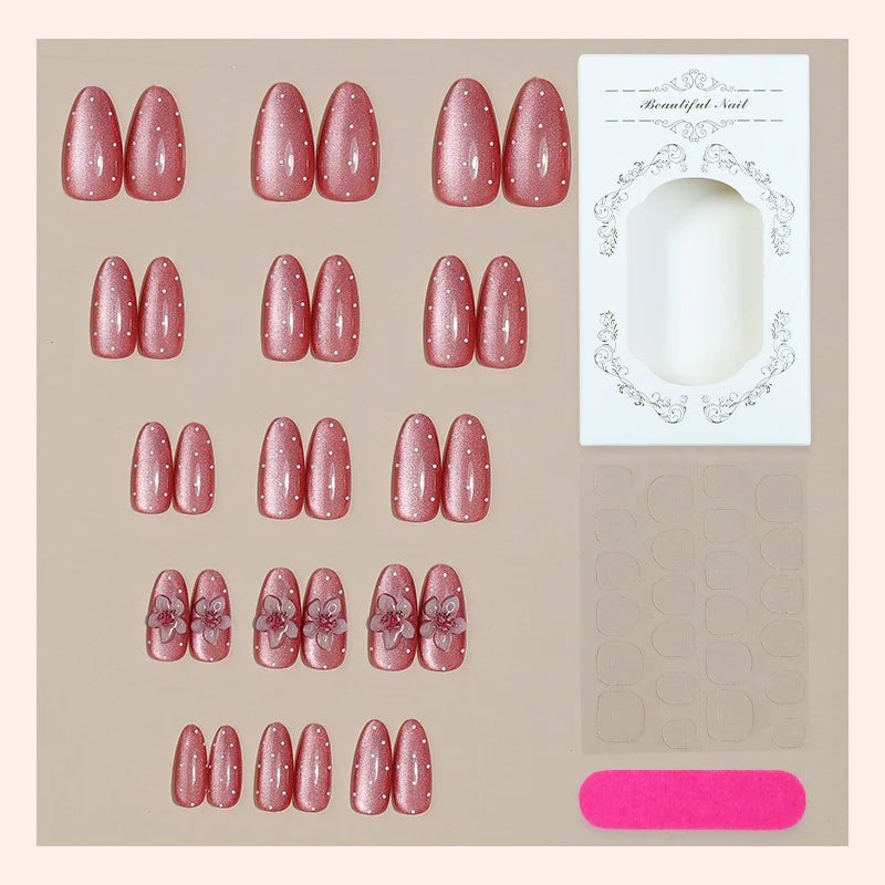 Press-On Nail Set Sparkling 3D Flowers Set of 24