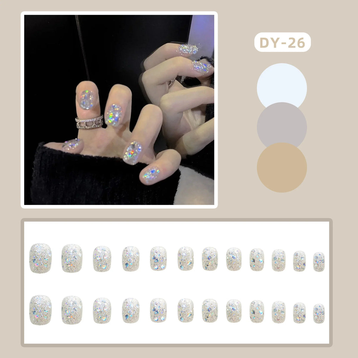 Press-On Nail Set Sparkling Gel Glue-On