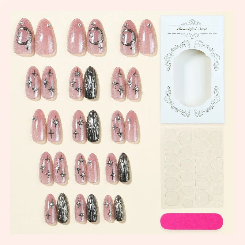 Press-On Nail Set Sparkling Stars & Moons Easy Application