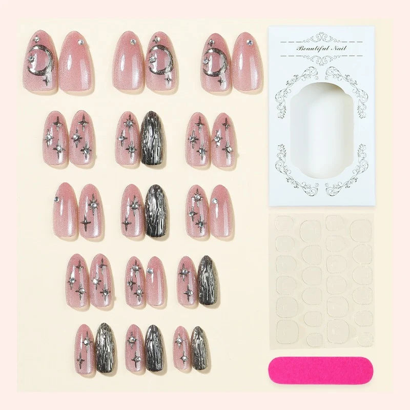Press-On Nail Set Sparkling Stars & Moons Easy Application