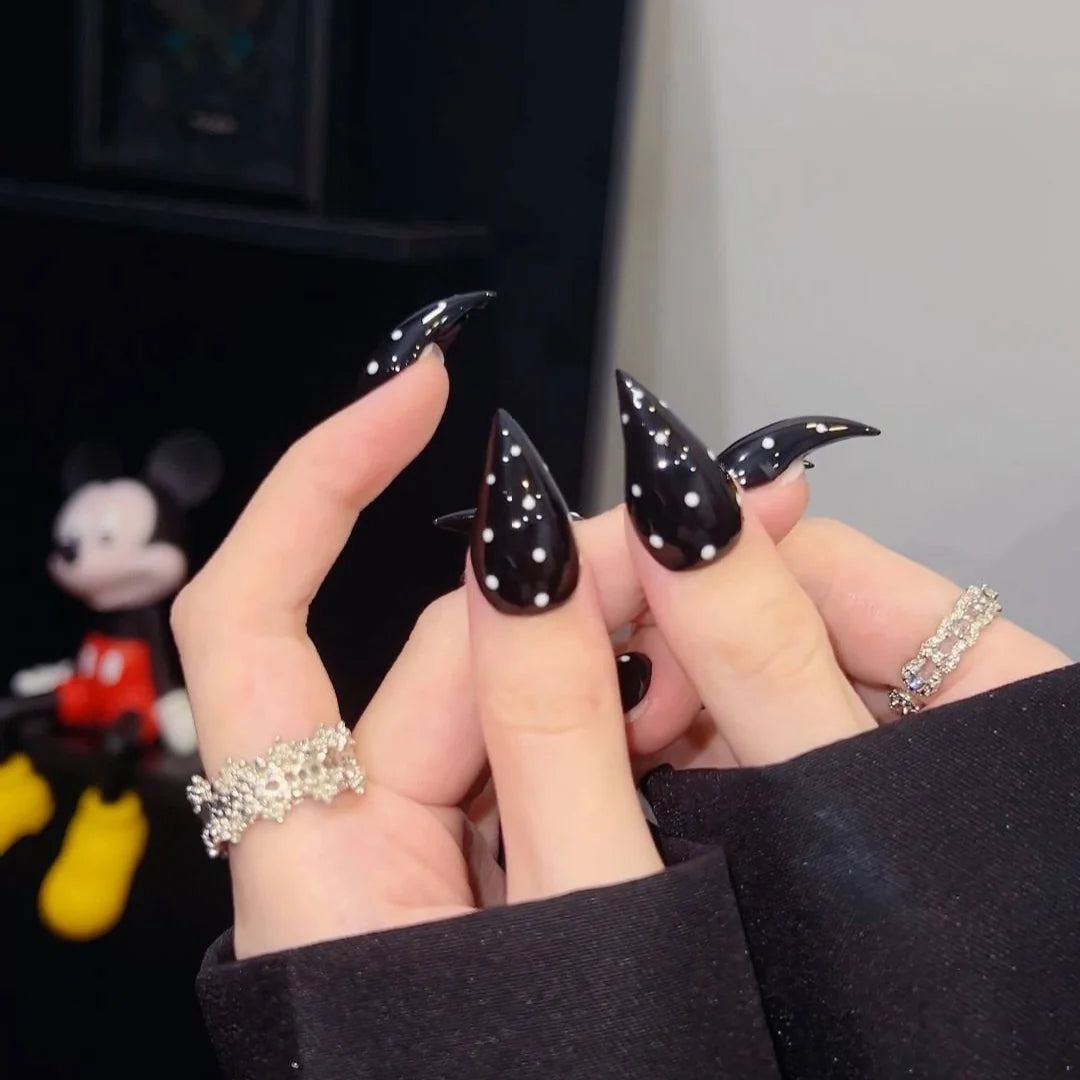 Press-On Nail Set Spiked Stiletto Gem Accents