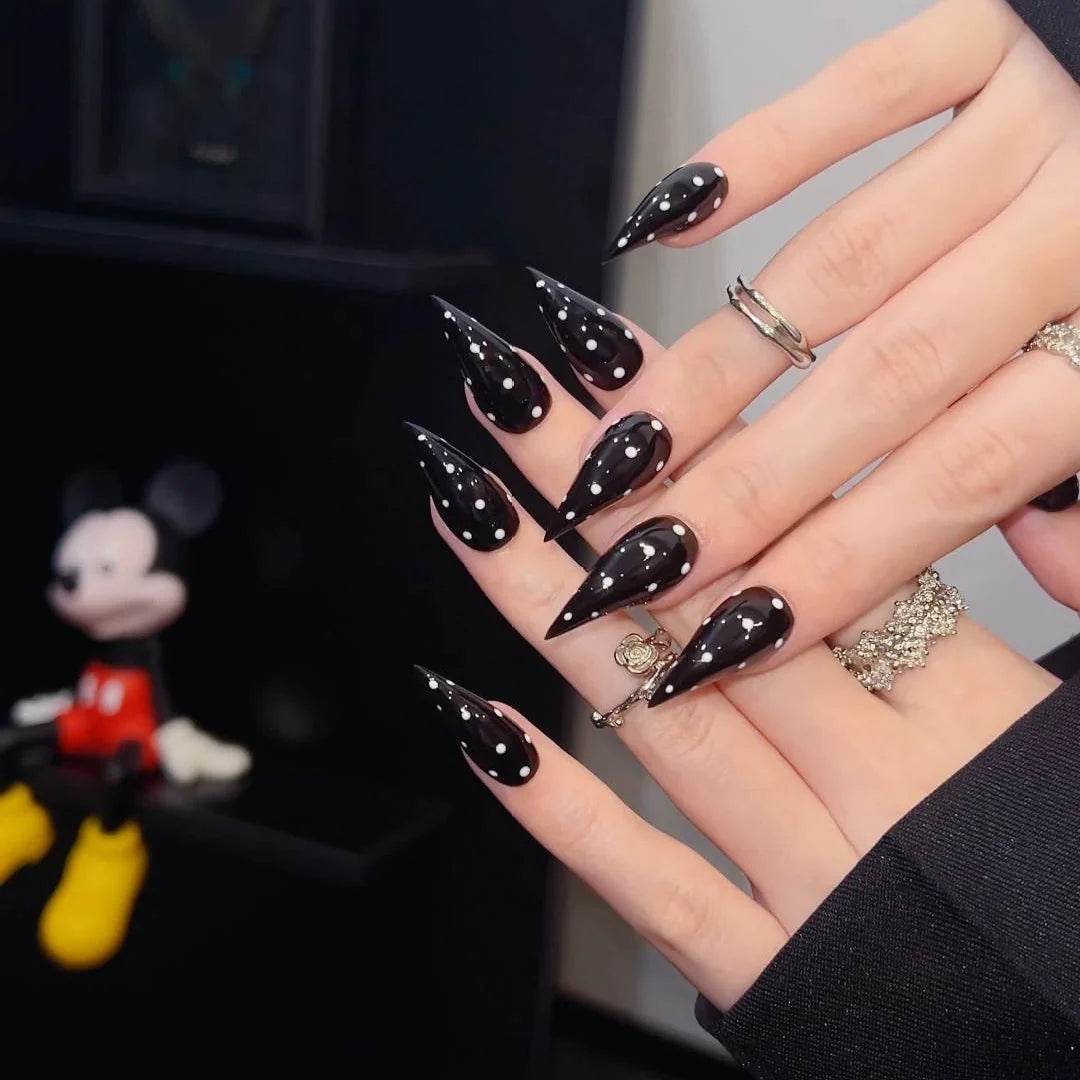 Press-On Nail Set Spiked Stiletto Gem Accents