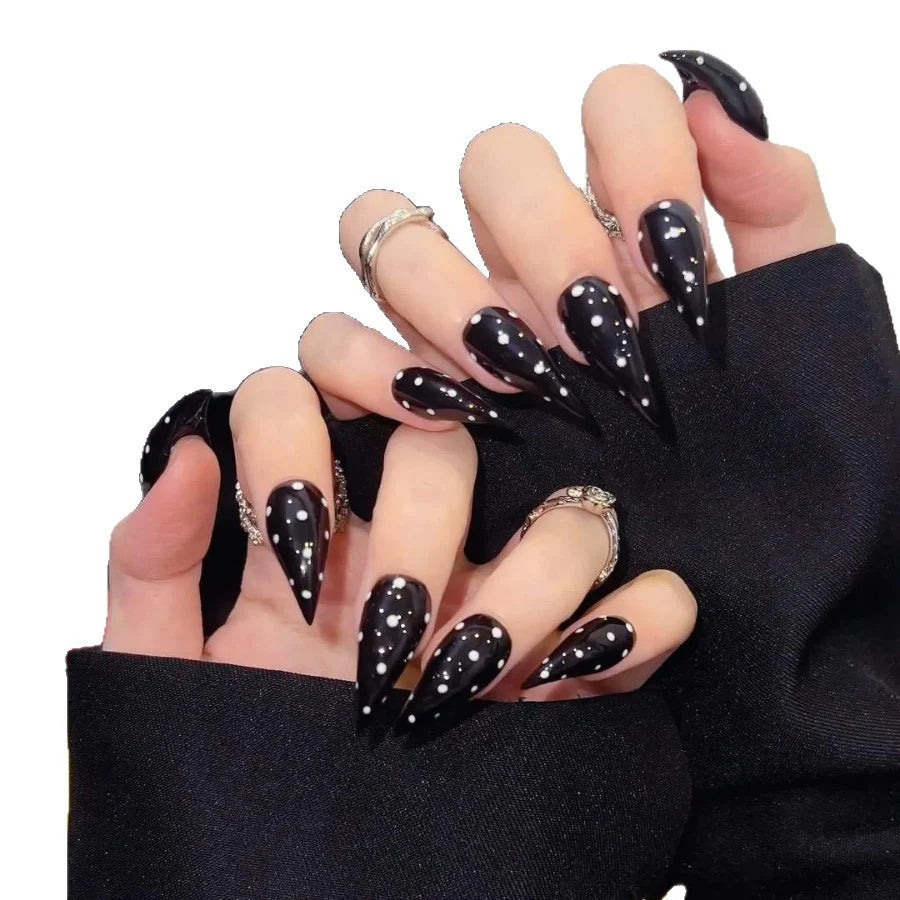 Press-On Nail Set Spiked Stiletto Gem Accents