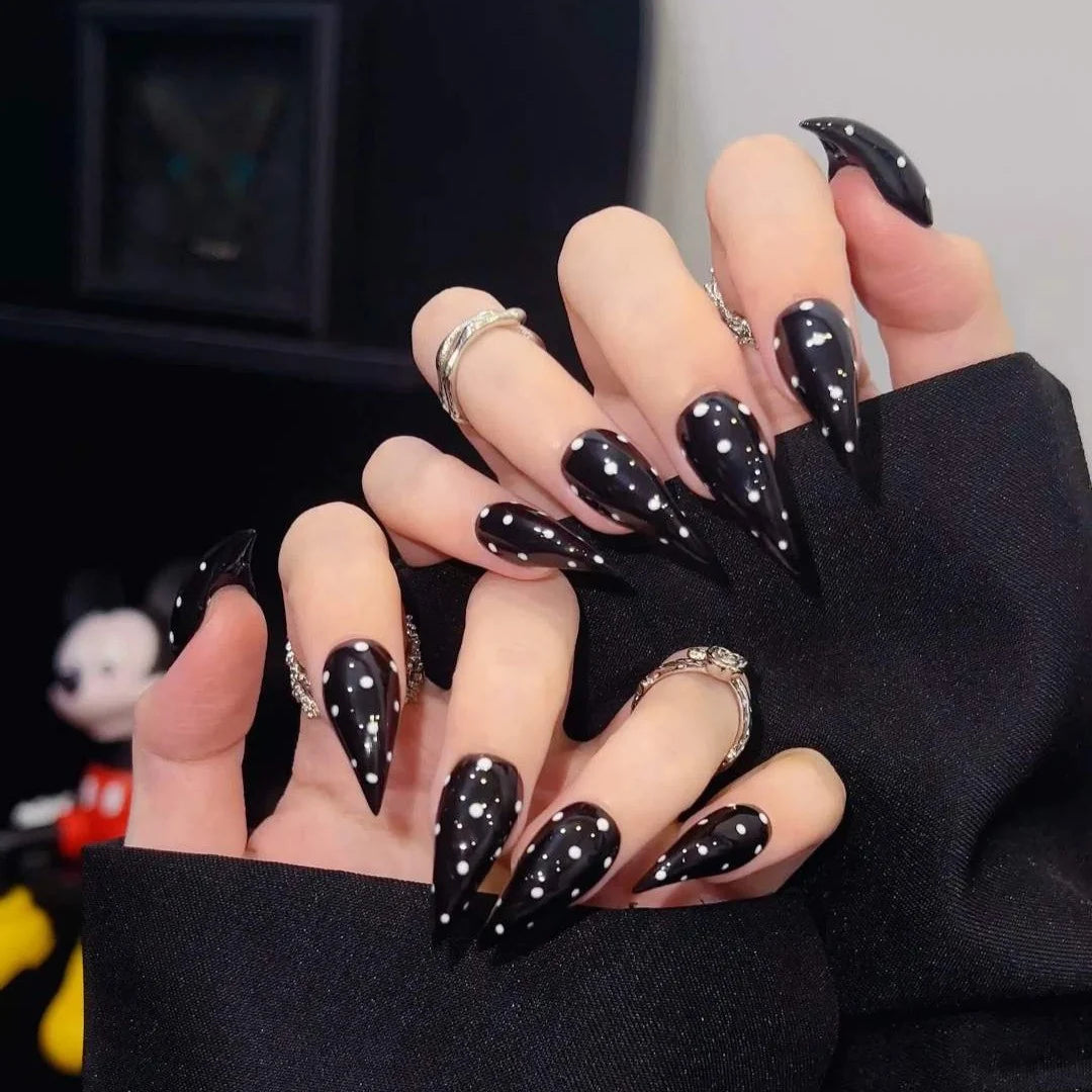 Press-On Nail Set Spiked Stiletto Gem Accents