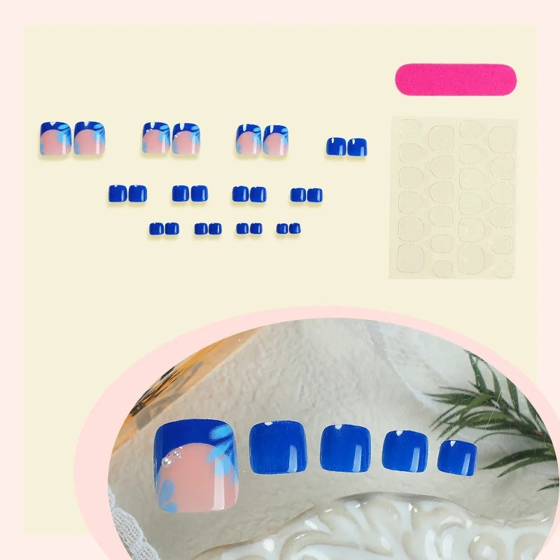 Press-On Nail Set Spring Floral & Sparkle Self-Adhesive Long-Lasting