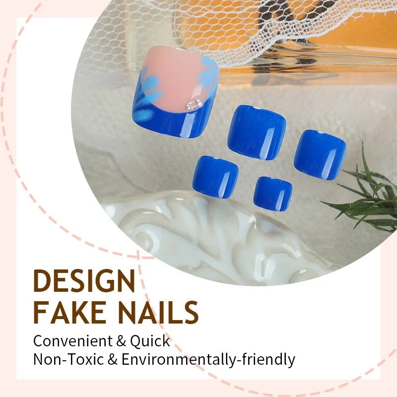 Press-On Nail Set Spring Floral & Sparkle Self-Adhesive Long-Lasting