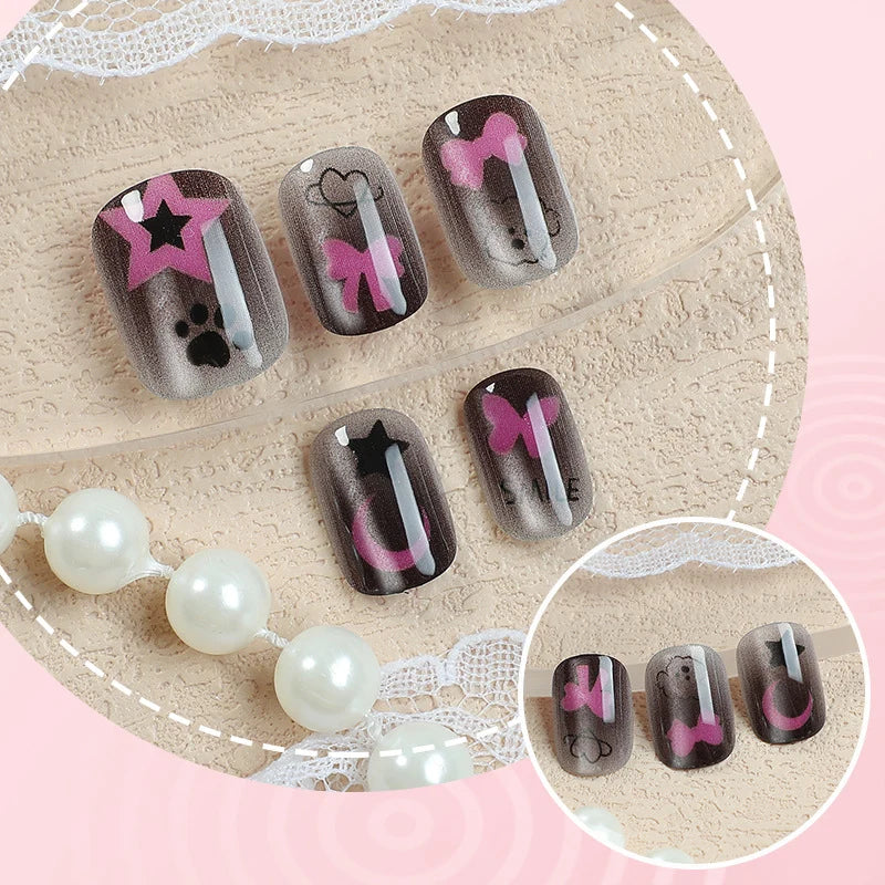 Press-On Nail Set Star & Bow Designs