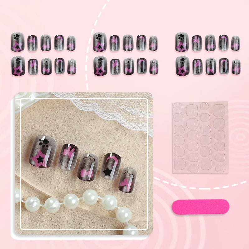 Press-On Nail Set Star & Bow Designs