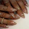 Press-On Nail Set Star Embellished Gold Accent Long Lasting