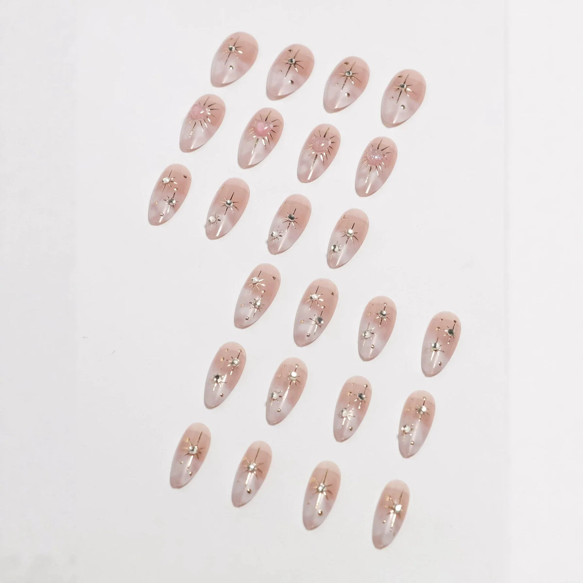 Press-On Nail Set Star Embellished Gold Accent Long Lasting