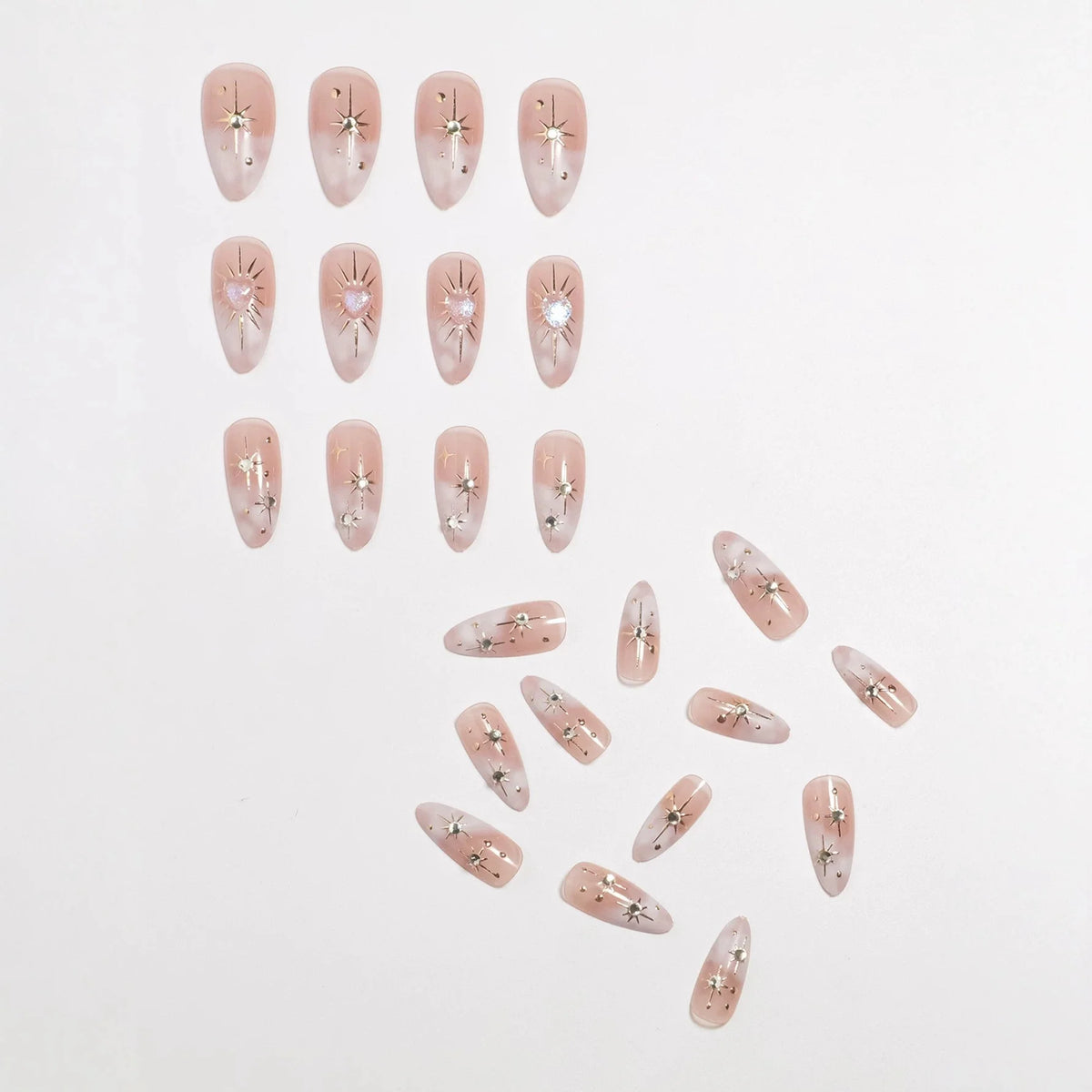 Press-On Nail Set Star Embellished Gold Accent Long Lasting