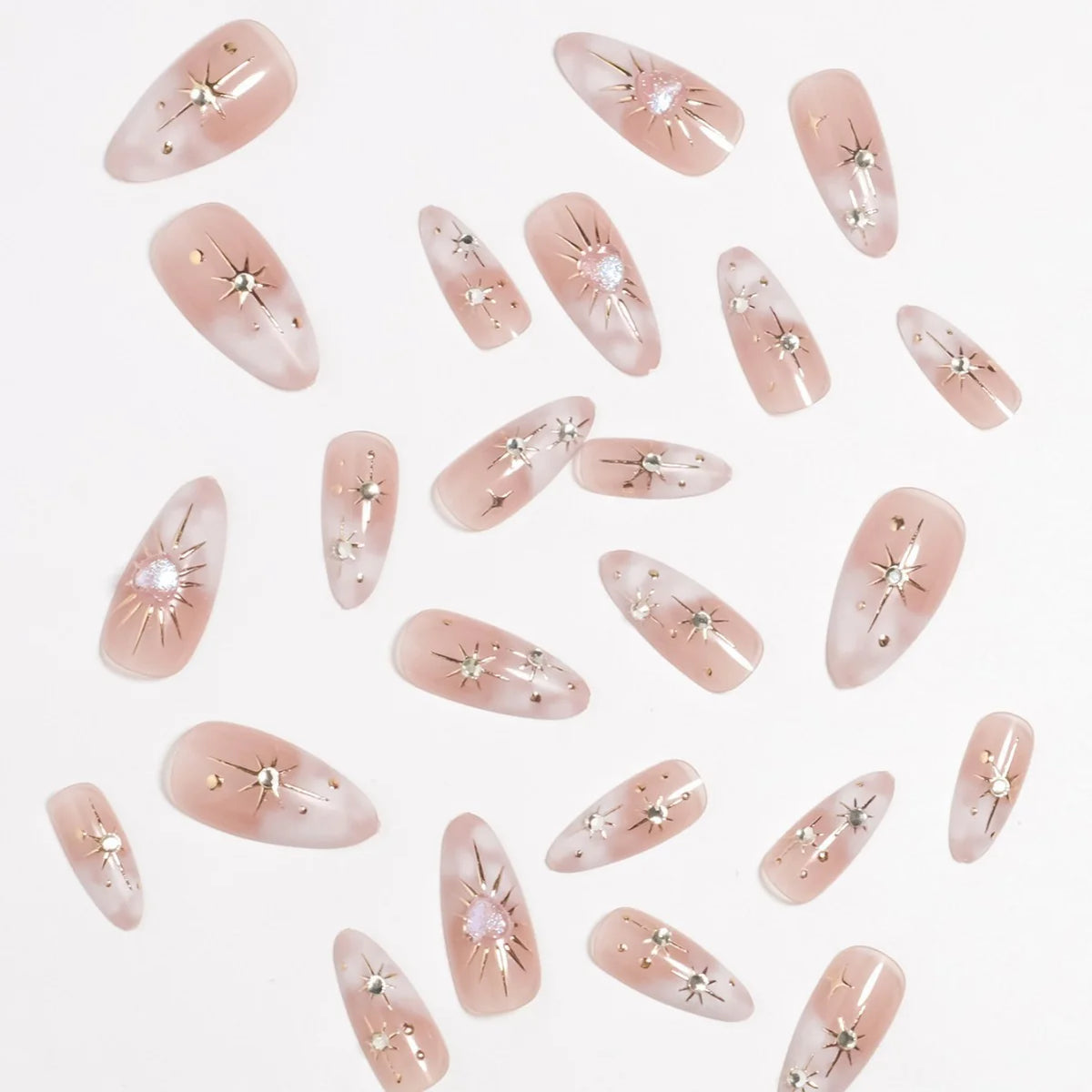 Press-On Nail Set Star Embellished Gold Accent Long Lasting