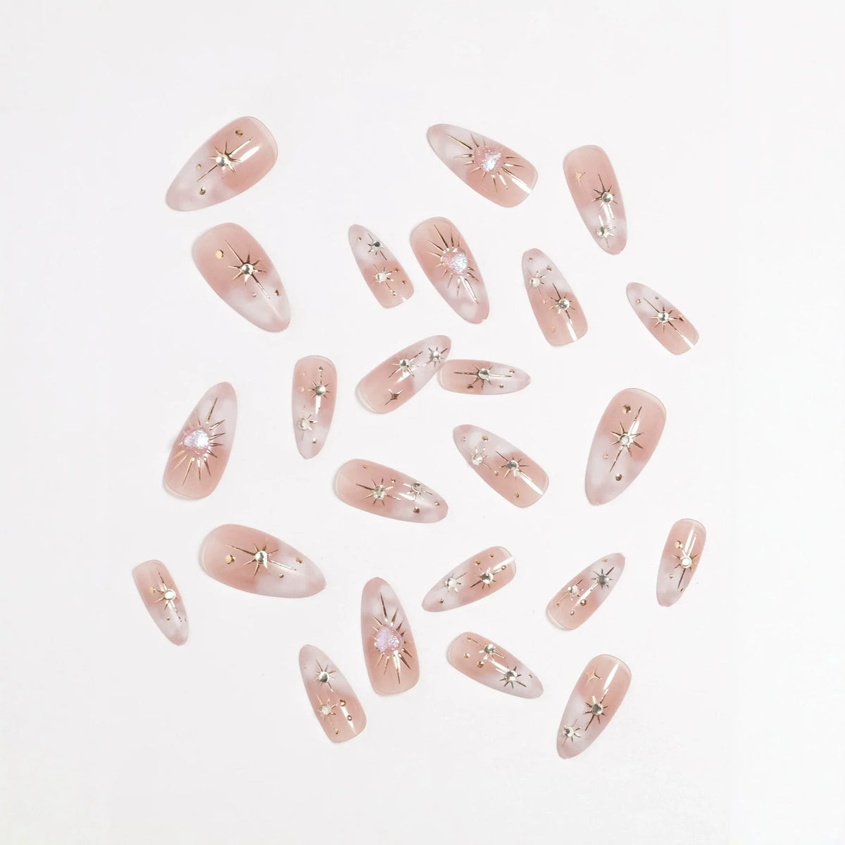 Press-On Nail Set Star Embellished Gold Accent Long Lasting