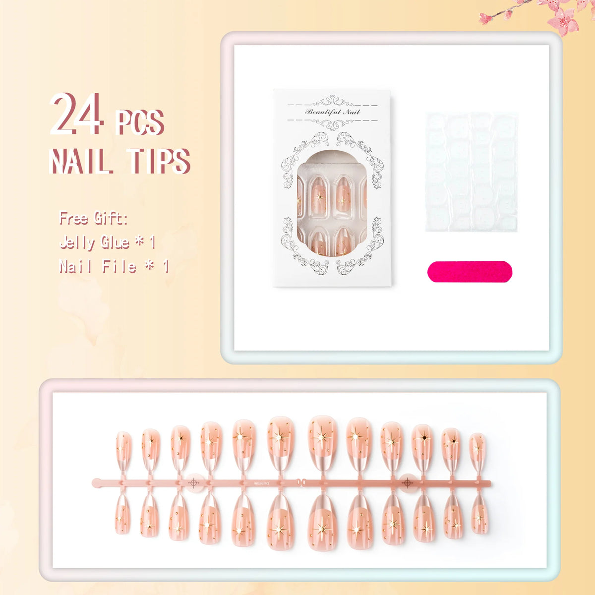 Press-On Nail Set Star Embellished No Glue & Reusable