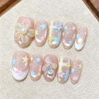 Press-On Nail Set Star & Flower Designs Multiple Sizes