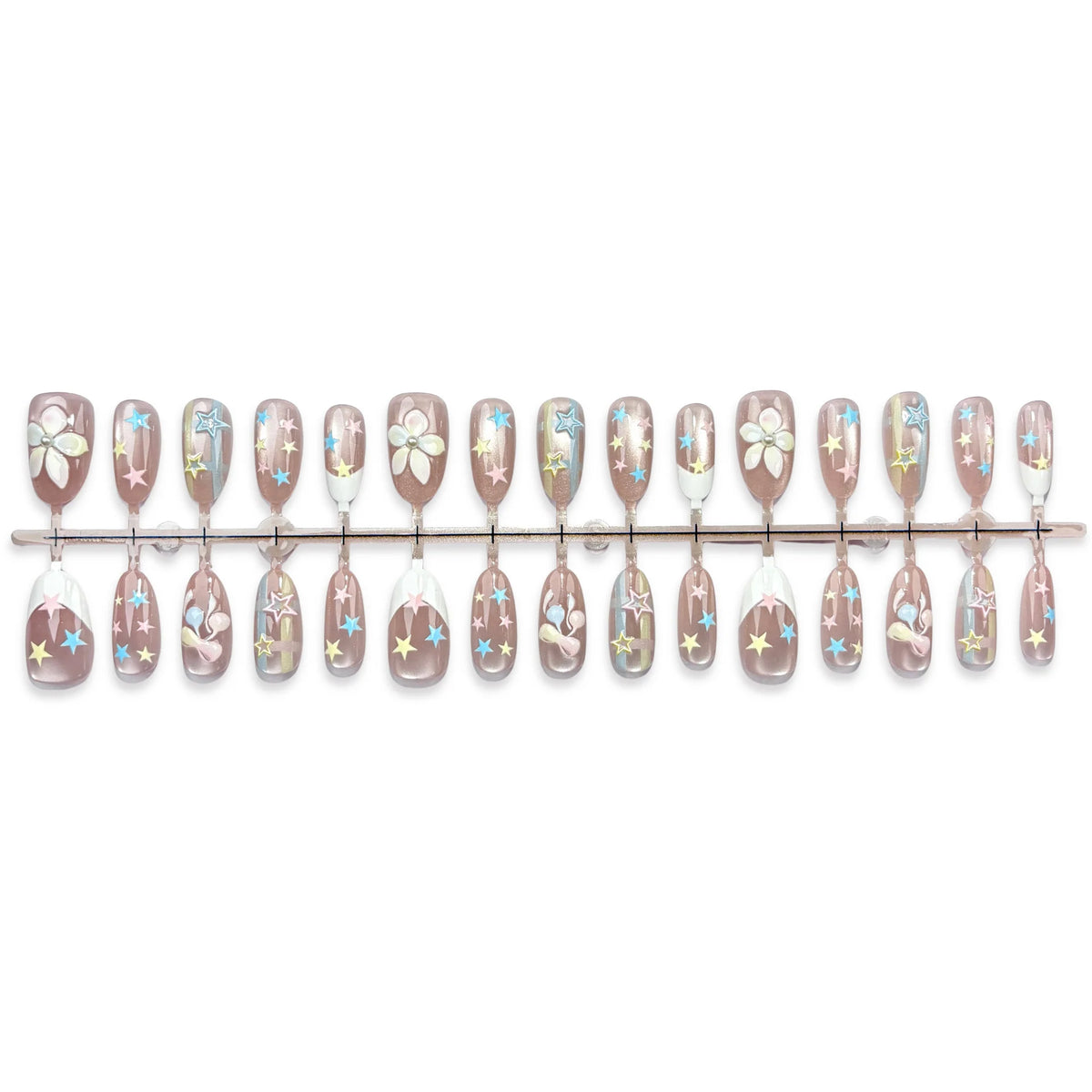 Press-On Nail Set Star & Flower Designs Multiple Sizes