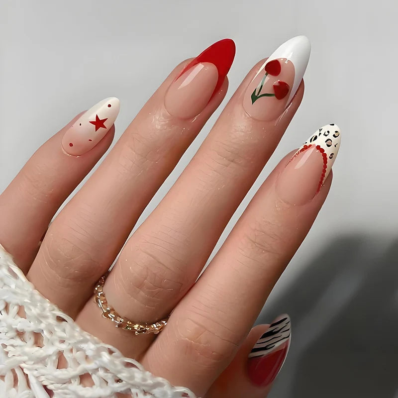 Press-On Nail Set Star & Flower Self-Adhesive 24-Piece