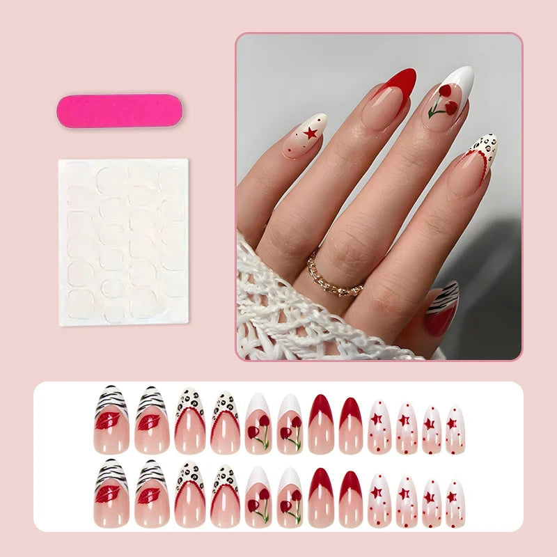 Press-On Nail Set Star & Flower Self-Adhesive 24-Piece