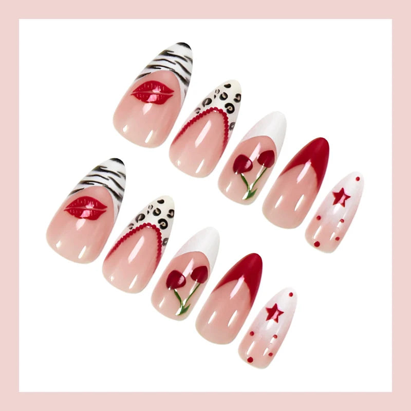 Press-On Nail Set Star & Flower Self-Adhesive 24-Piece