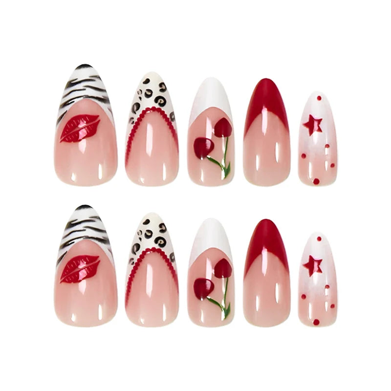 Press-On Nail Set Star & Flower Self-Adhesive 24-Piece