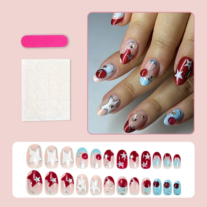 Press-On Nail Set Star & Fruit Designs 24 Piece