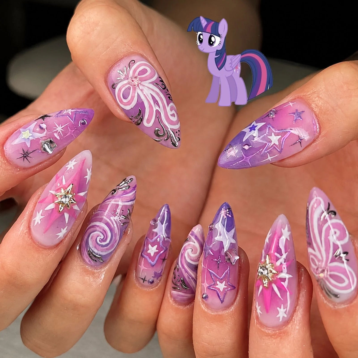 Press-On Nail Set Star & Glitter Easy-Apply Long-Lasting