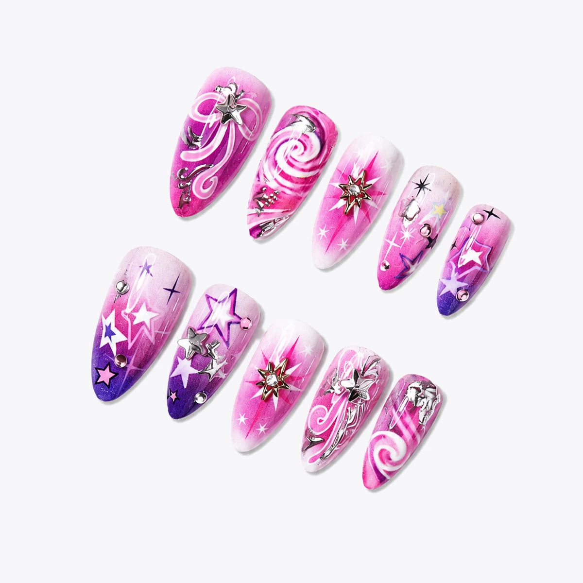 Press-On Nail Set Star & Glitter Easy-Apply Long-Lasting