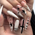 Press-On Nail Set Star & Glitter Self-Adhesive Beige