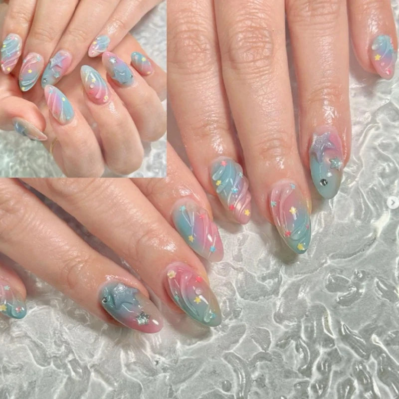Press-On Nail Set Star & Gradient Adhesive Strips