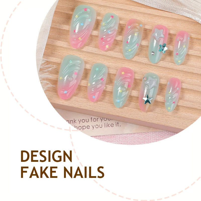 Press-On Nail Set Star & Gradient Adhesive Strips