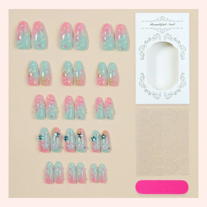 Press-On Nail Set Star & Gradient Adhesive Strips