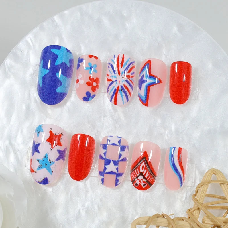 Press-On Nail Set Star & Heart Designs Multi-Size Easy-Apply