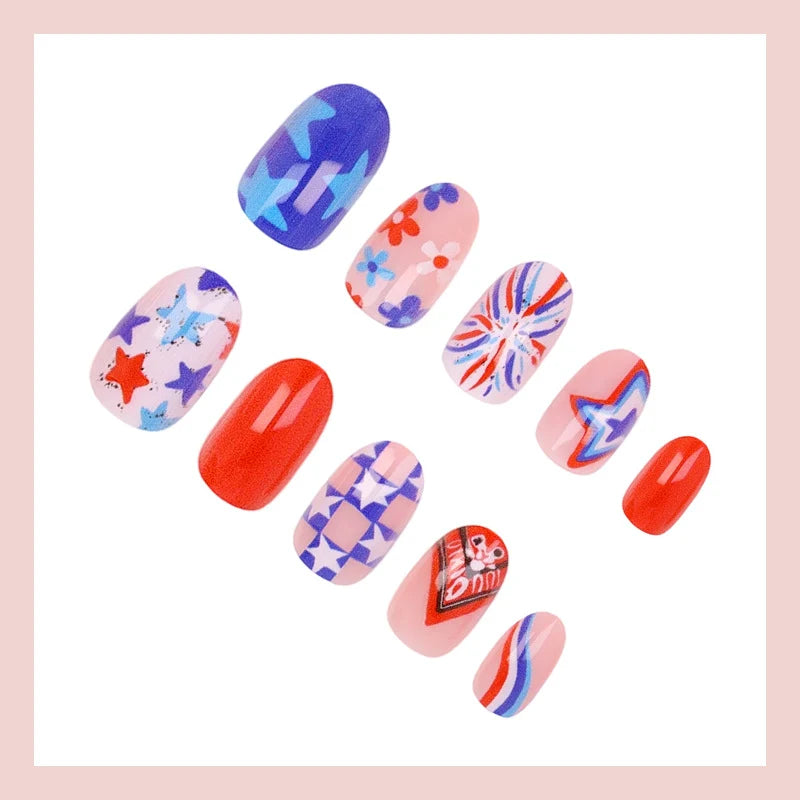 Press-On Nail Set Star & Heart Designs Multi-Size Easy-Apply