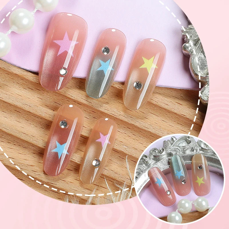 Press-On Nail Set Star Pattern Pre-Glued Multiple Sizes