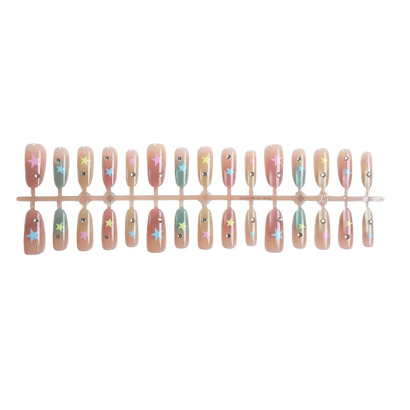 Press-On Nail Set Star Pattern Pre-Glued Multiple Sizes