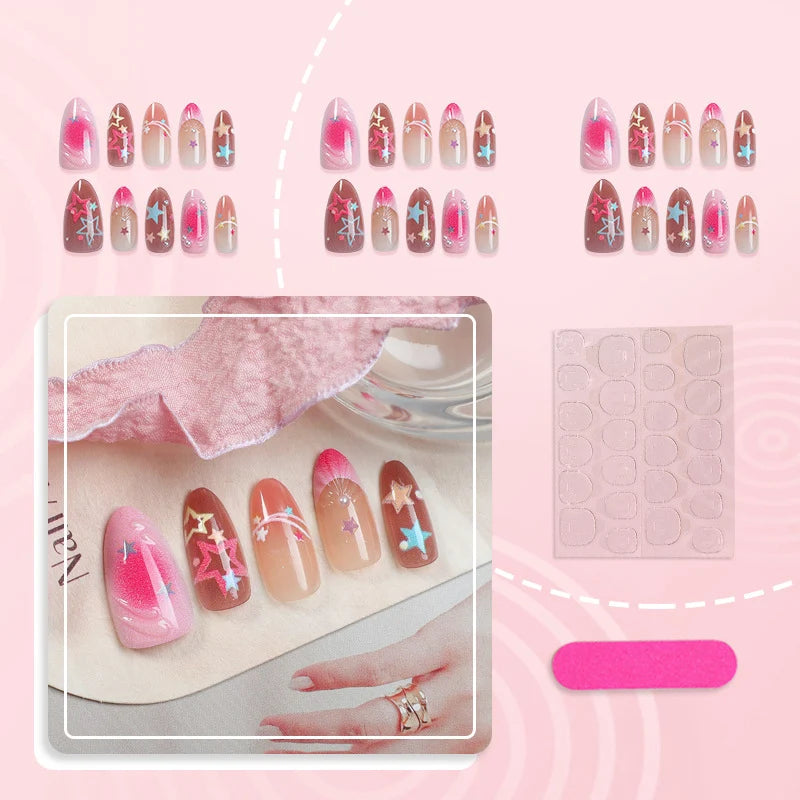 Press-On Nail Set Star Pattern Quick Application & Chip-Resistant