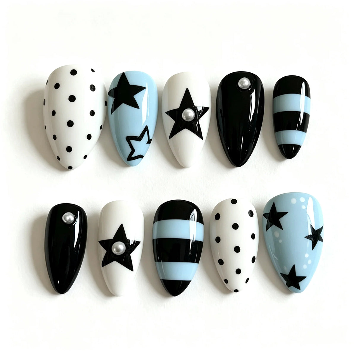 Press-On Nail Set Starry Black & Blue Adhesive Tabs