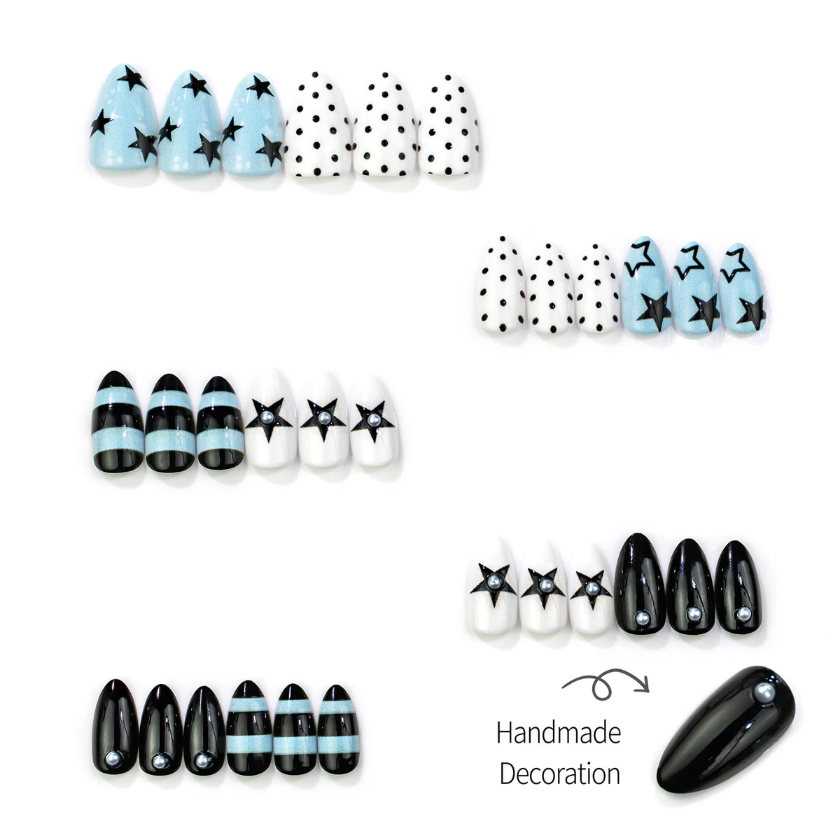 Press-On Nail Set Starry Black & Blue Adhesive Tabs