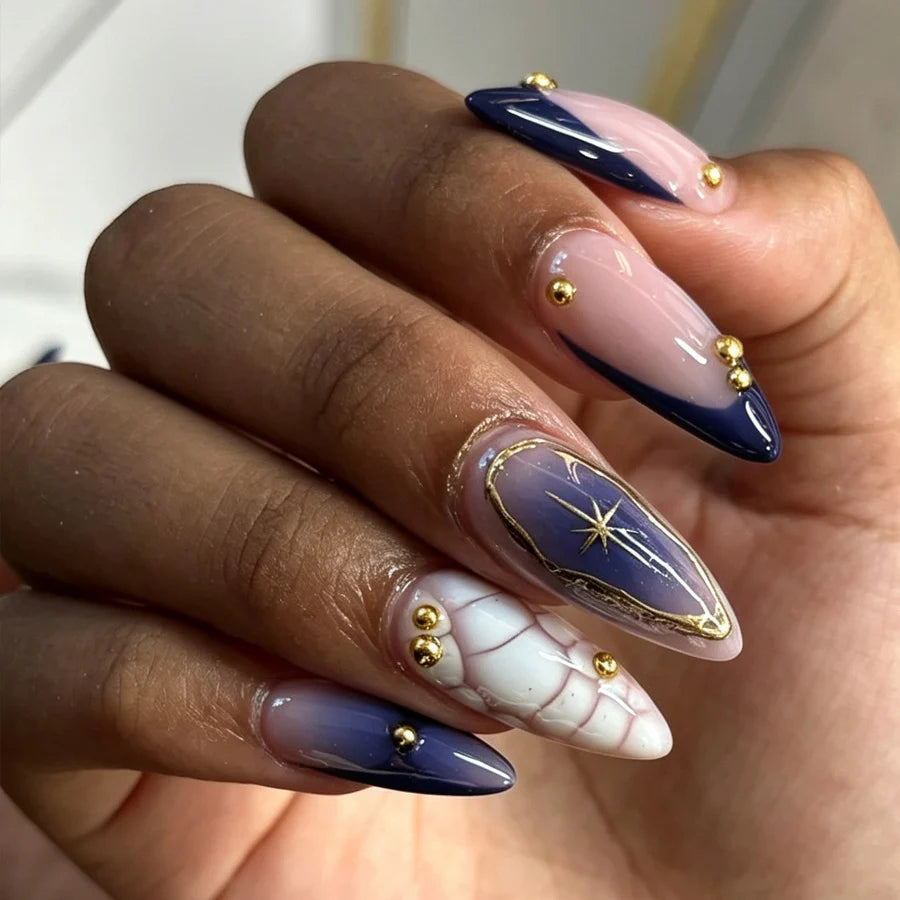 Press-On Nail Set Starry Designs Easy Application & Non-Toxic