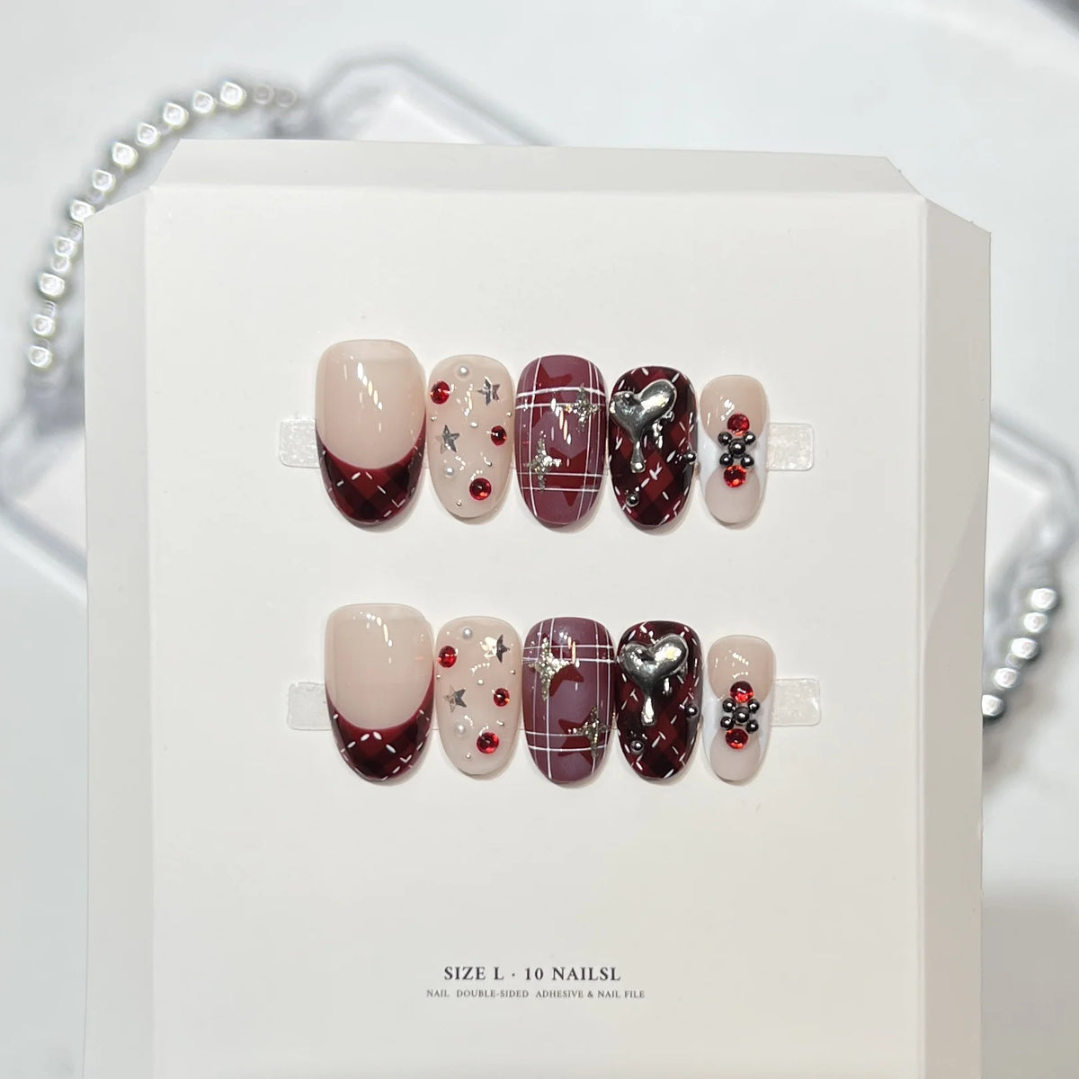 Press-On Nail Set Stars & Hearts Adhesive & File Included