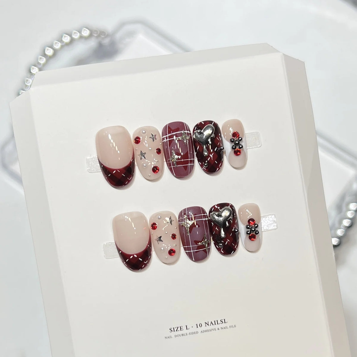 Press-On Nail Set Stars & Hearts Adhesive & File Included